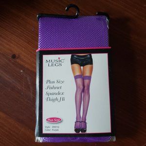 Music Legs Purple Plus Size Fishnet Thigh Highs
